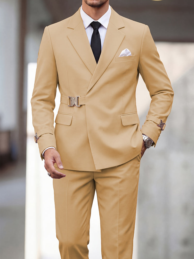 Men's 2pcs Suit Slim Fit Solid Jacket and Pants Set.