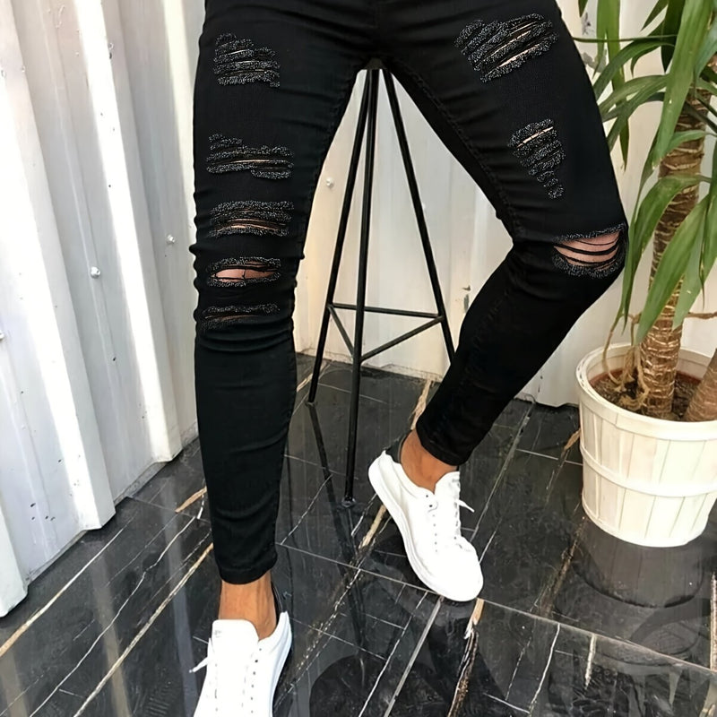 Trendy Men's High Street Ripped Skinny Jeans.