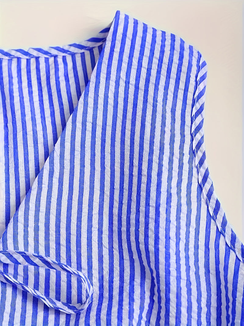 Women's Blue And White Striped Two-Piece Set.