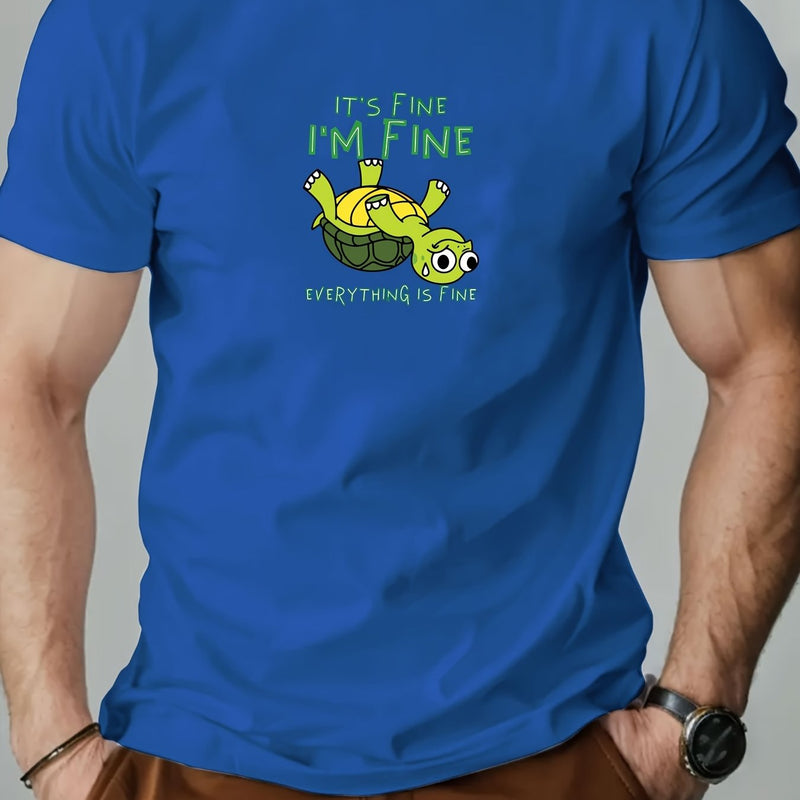 Men's "IT's FINE I'M FINE" Graphic Summer Casual Crew Neck.