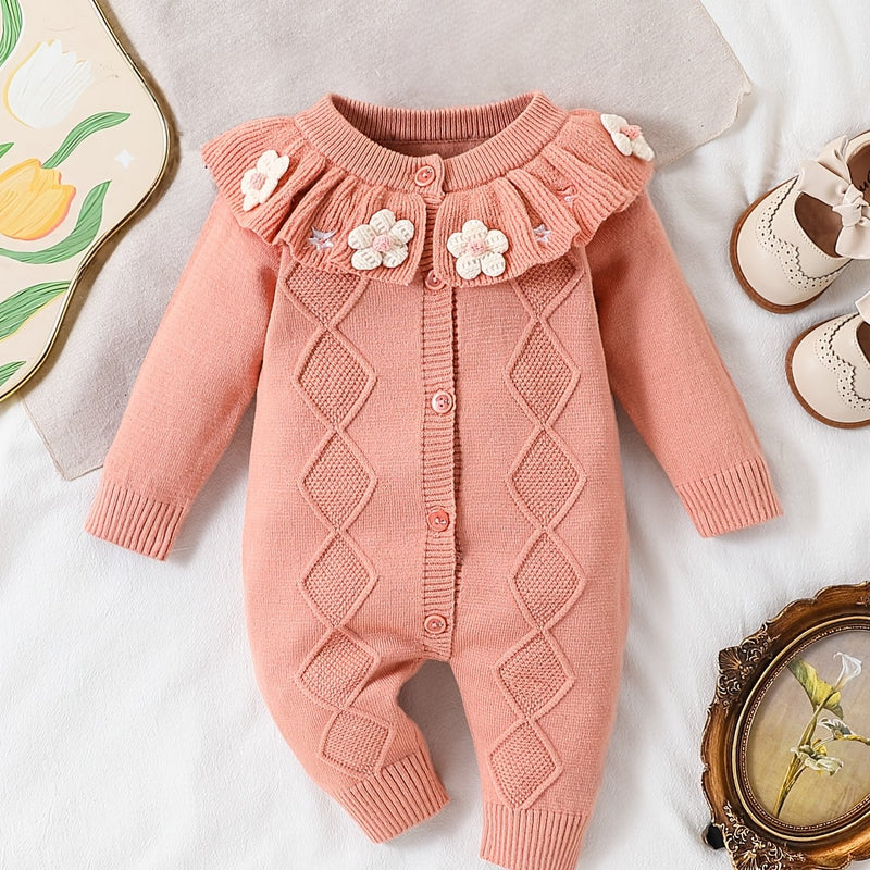 Infant Baby Girl Ruffle Collar White Floral Embroidery Cardigan.