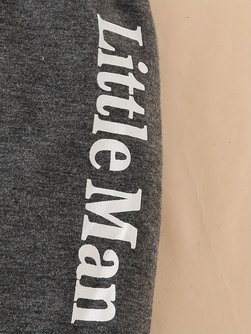 Long-sleeve Letter Print Romper + Striped Pants + Hat Three-piece Set.