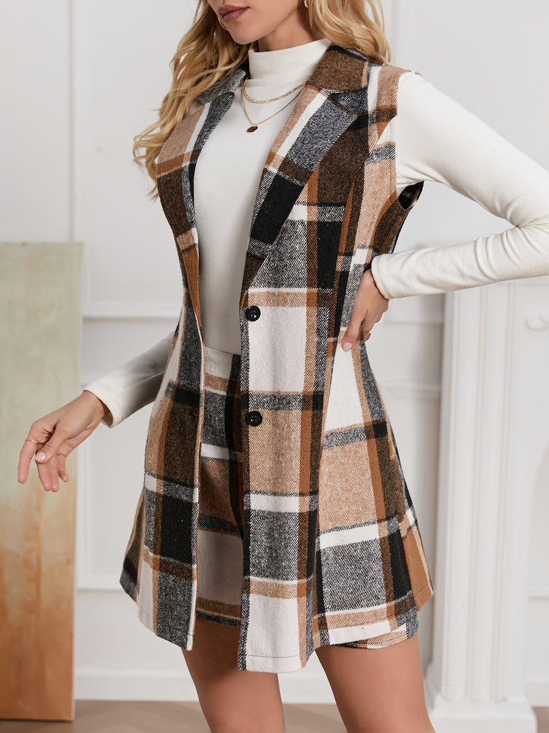 Women’s Book Core Qian Plaid Vest Dress Two-Piece Set.