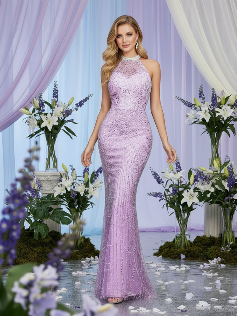 A Glamorous Sequin Evening Gown for The Elegant Woman.
