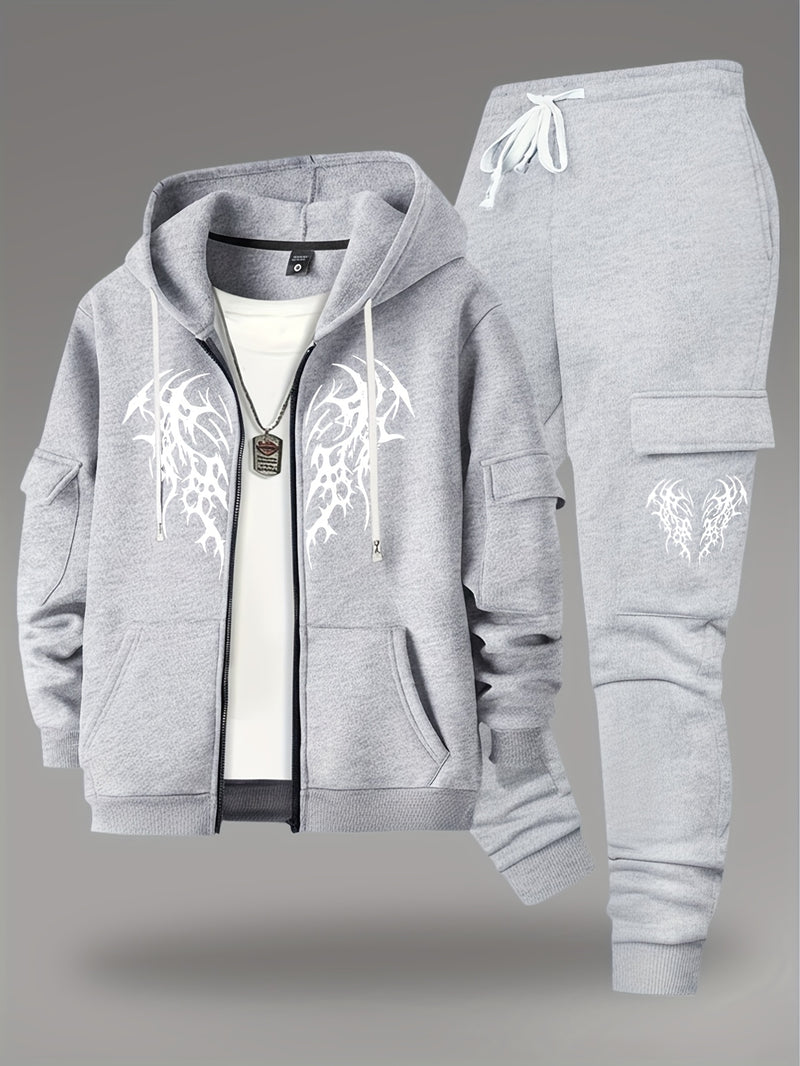 Men’s New Trendy Fashion Zip-Up Hoodie and Loose Cargo Pants.