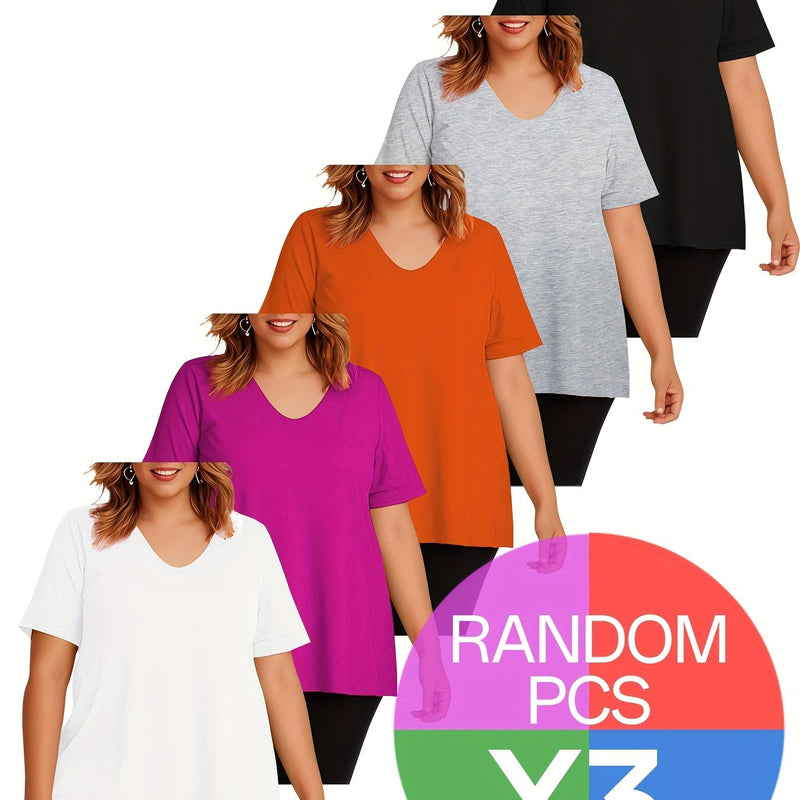 3pcs Women's New Casual Sports T-shirt V-neck.