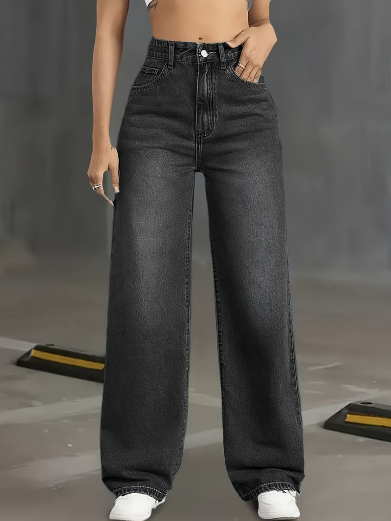 Women’s Wash Straight Leg Pants - Washed Mid-Stretch Jeans.