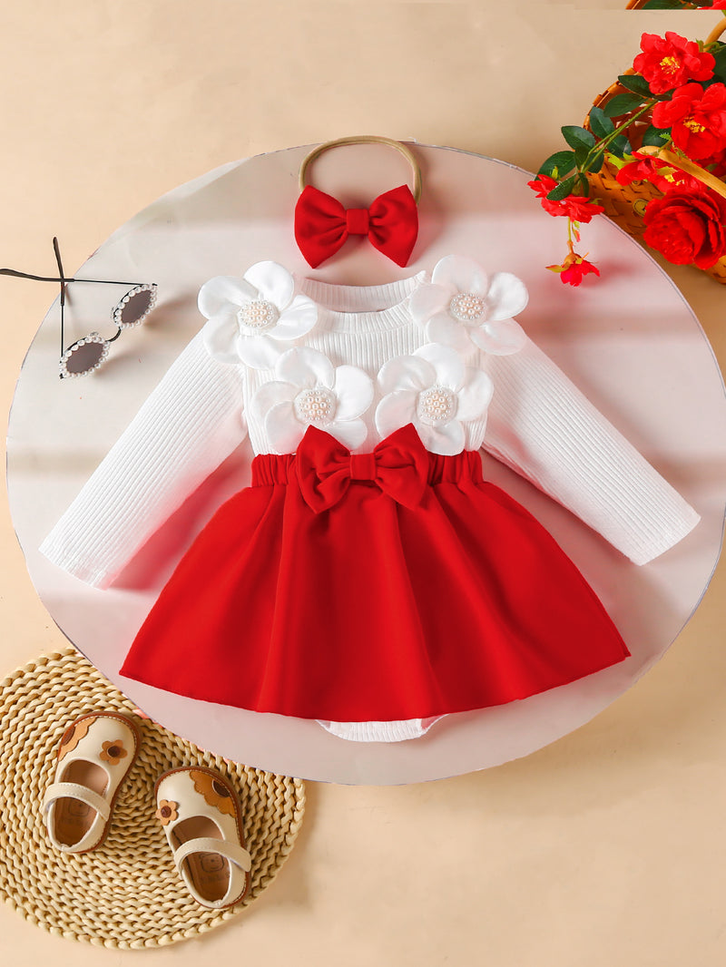 Delivery Bow Hair Tie Girls' Dress Romper Spring/Autumn Style.