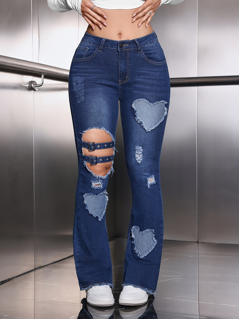 Women’s Mid-high Waist Elastic Flared Jeans.