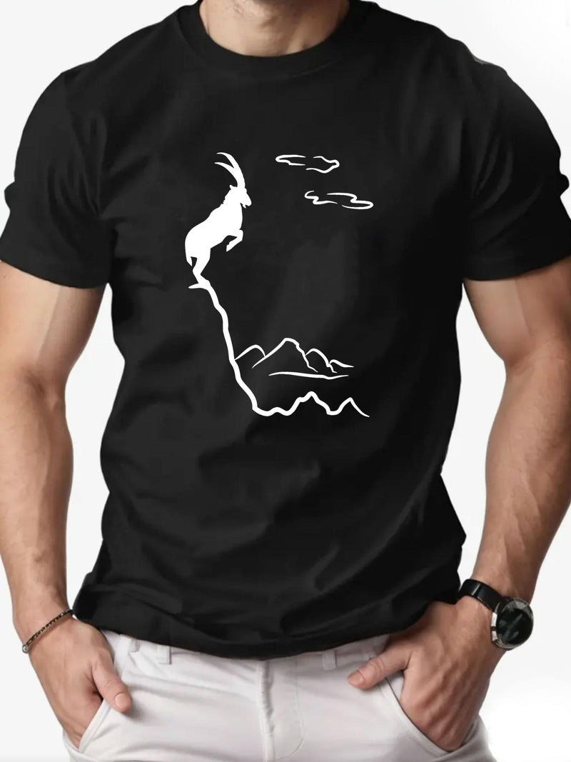 Men's Old Goat English Pattern Summer Casual Round Neck Short T-Shirt.