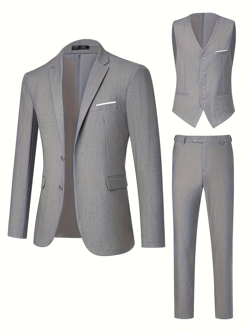 Men's High-End 3pcs Suit Set, Plus Size Men's Suit Set with Pants and Vest.