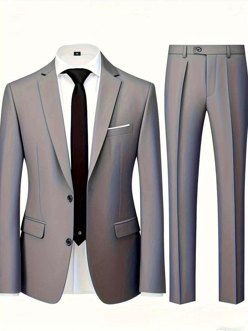 Men's Business Solid Color Classic Elegant Two-Piece Suit.