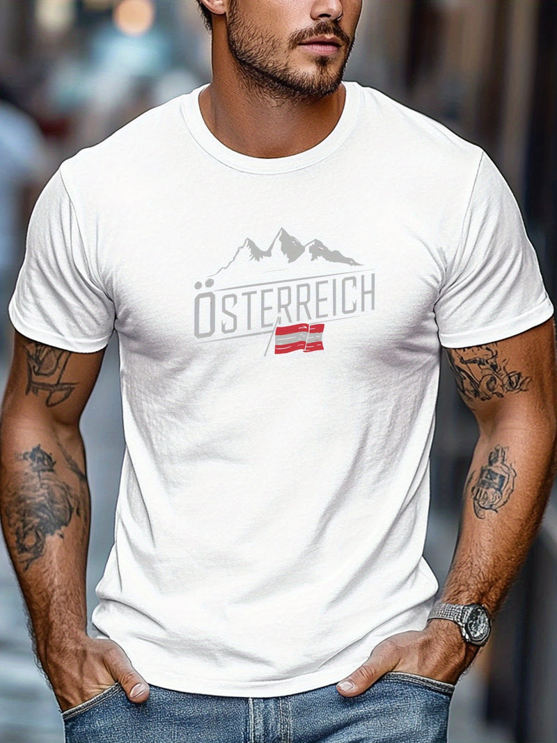 Men's Austrian Pattern Summer Casual Crew Neck Short T-Shirt.