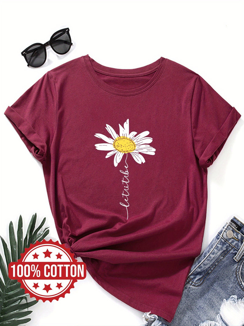 Women's Daisy Flower Print T-Shirt.