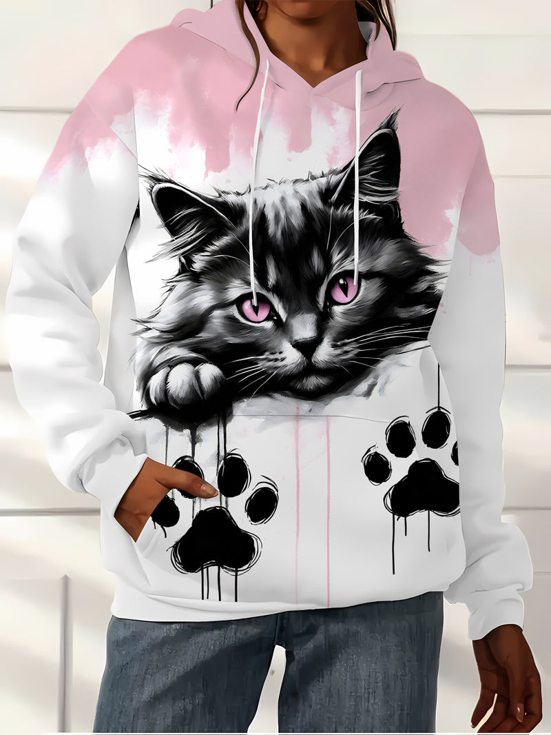 Wemen’s Sweet and style cat paw print hooded sweatshirt.