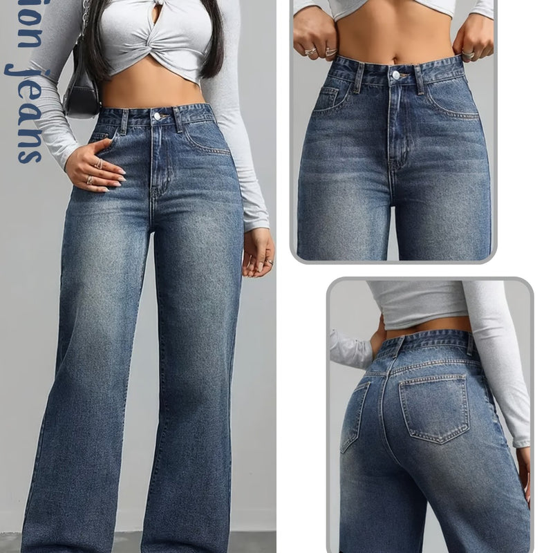 Women's Stretchy Fashionable Washed Blue Jeans.