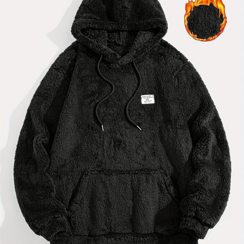 Men’s Solid Color Plush Hooded Sweatshirt.