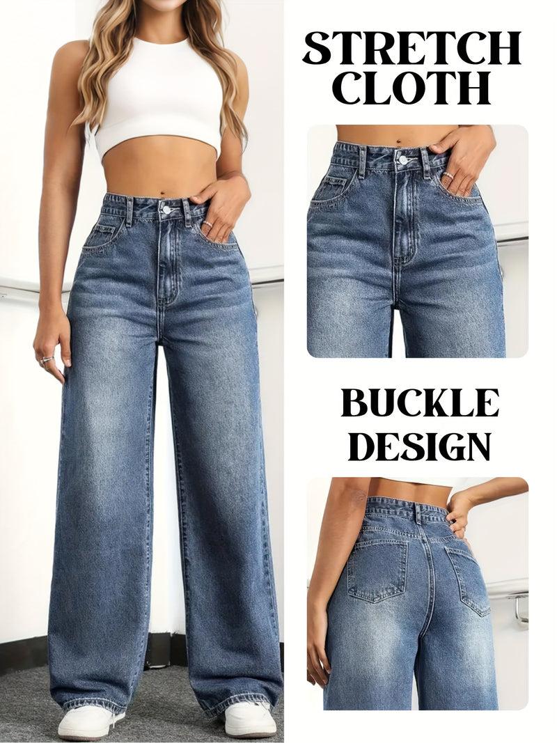 Blue Loose Straight-leg Jeans for Women.