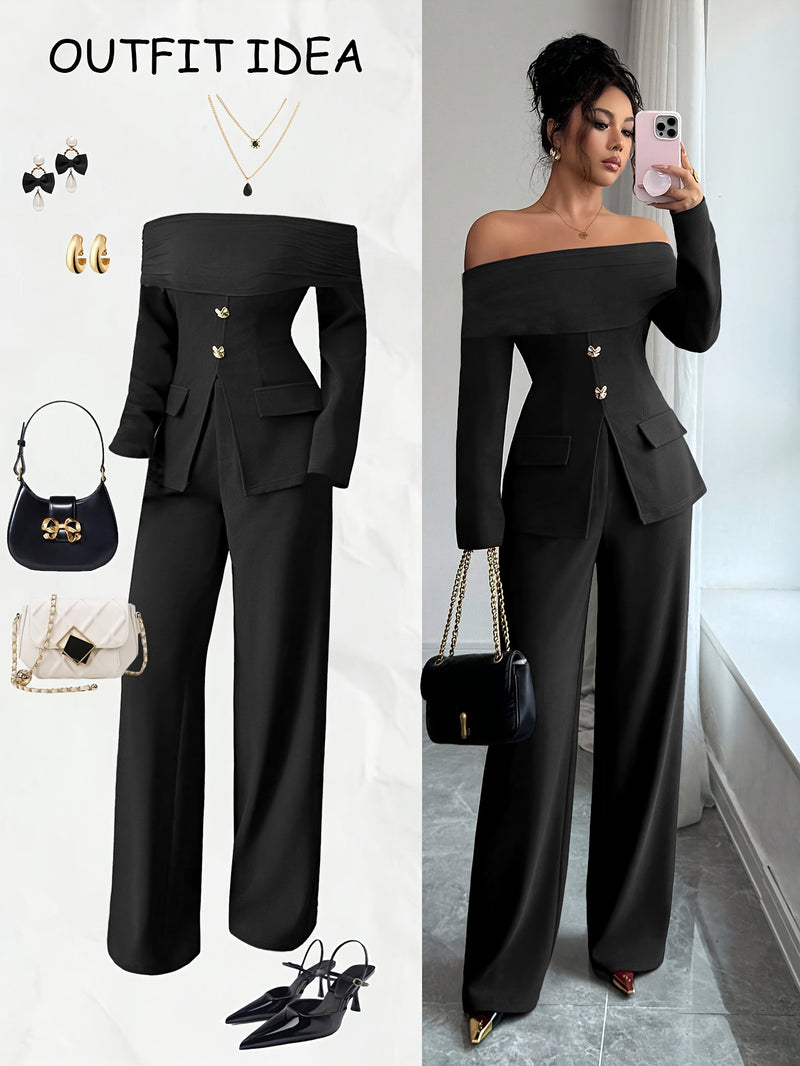 Women's Elegant Versatile Off-Shoulder Top with Mesh Panel Slim Fit Waist Zipper.