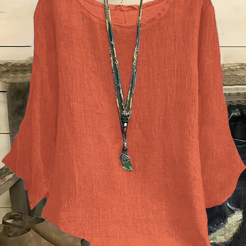 Plus-size Casual Women's Clothing, Round Neck Three-quarter Sleeve.
