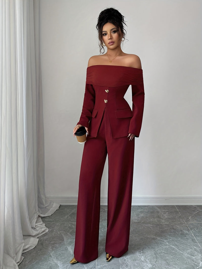 Women's Elegant Versatile Off-Shoulder Top with Mesh Panel Slim Fit Waist Zipper.