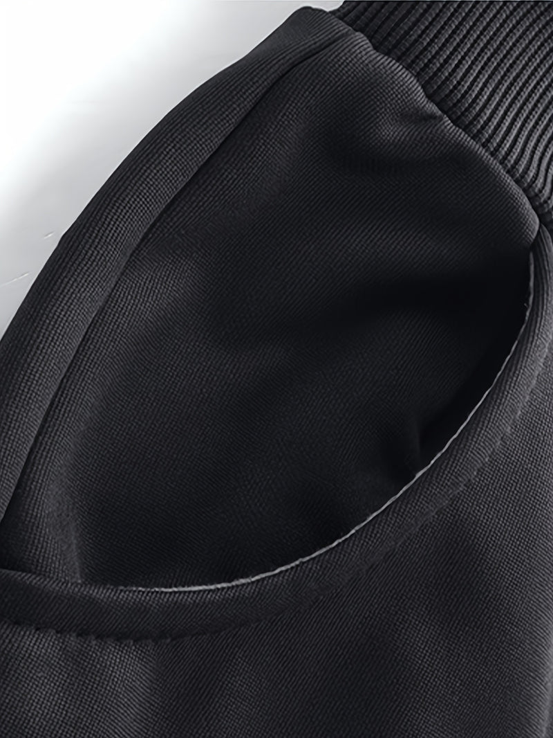 Men's Tracksuits 2pcs Set - Stand Collar Ribbed Hem Sportswear.