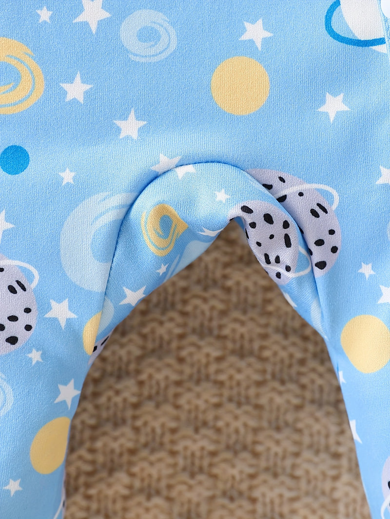 A Set of Three Cute Cartoon-Patterned Footed Onesies with Hats.