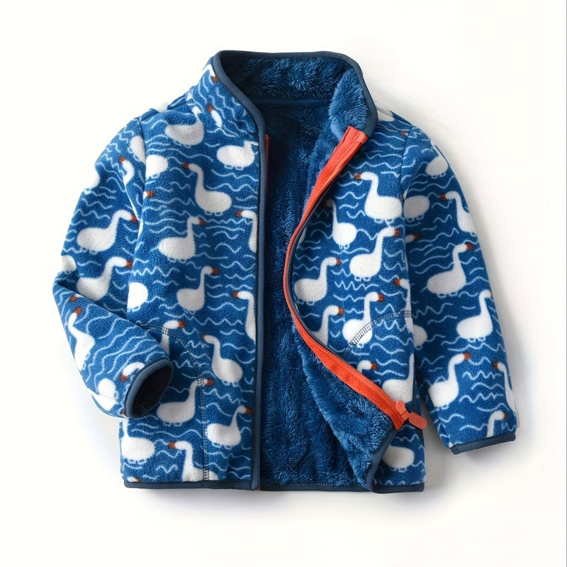 Boys' Cartoon Dinosaur Print Fleece Jacket Autumn/Winter.