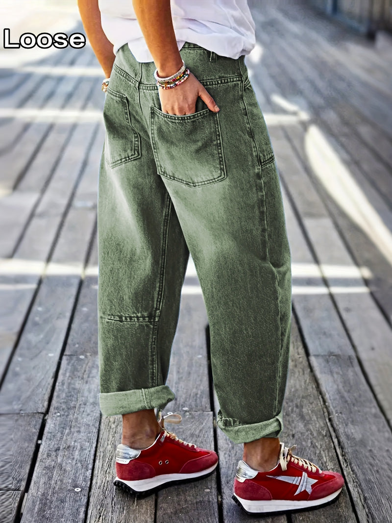 Women's New Elastic Loose Wide-Leg Cropped Jeans.