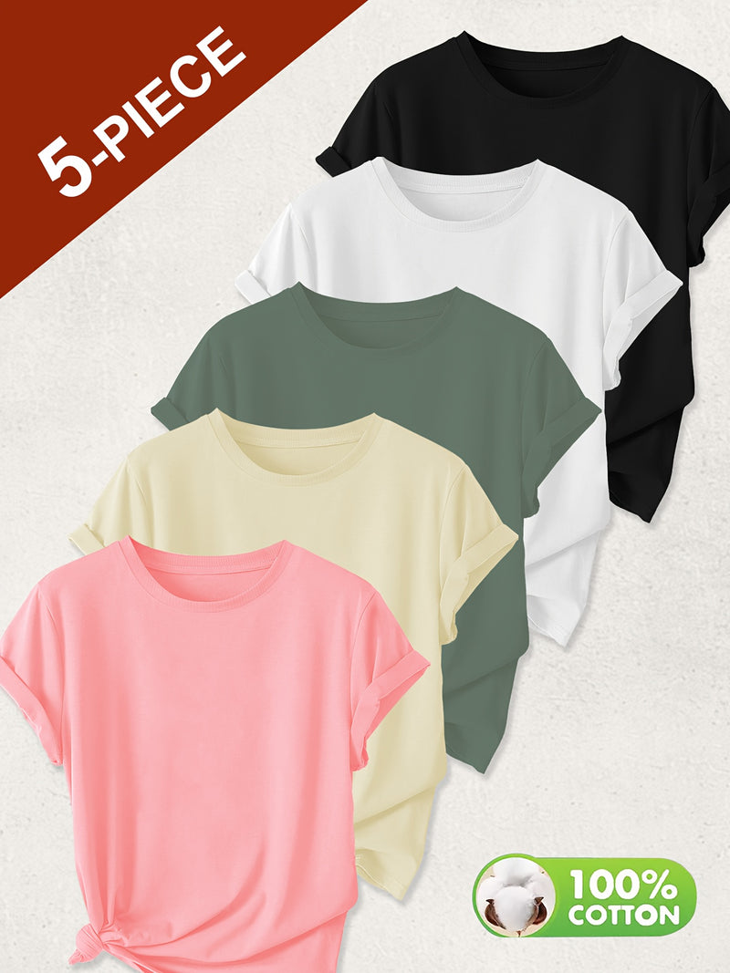 5pcs Women’s Solid Color Pure T-Shirts.