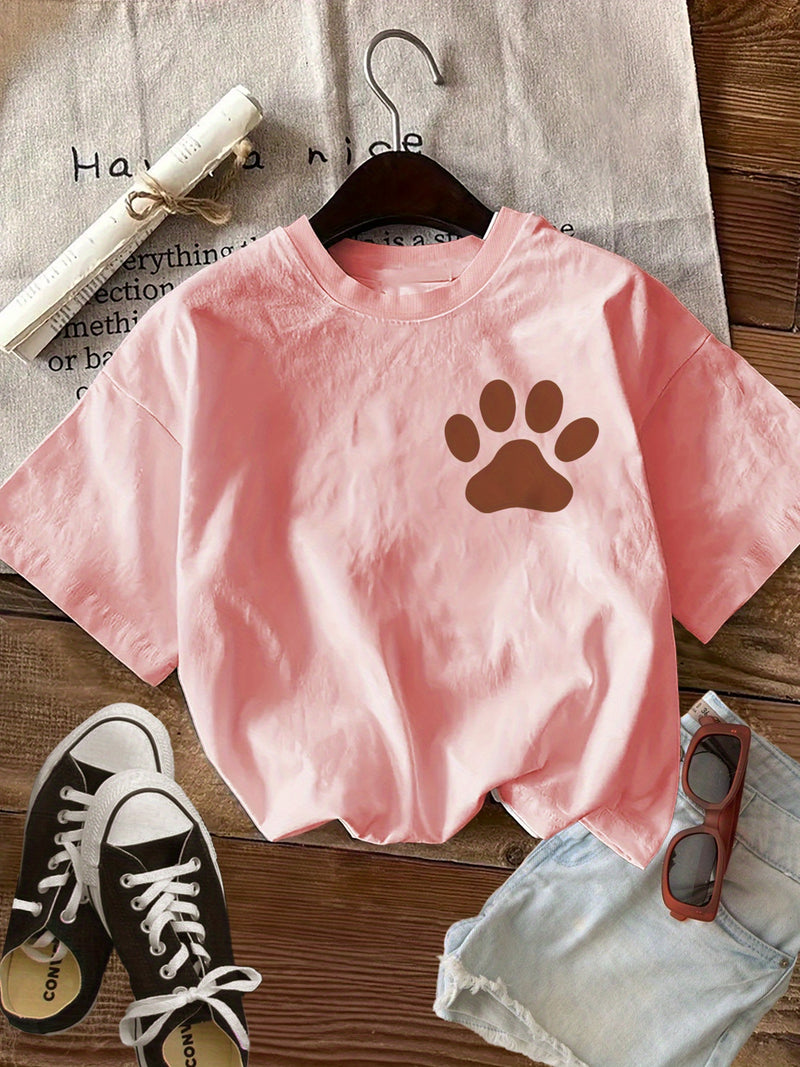 Women's Top Retro Style Paw Print Flower Dogs Make Loose Daily.