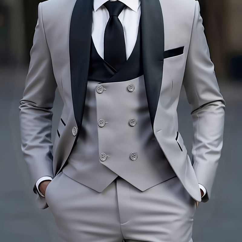 Men's 3pcs Suit Set, Jacket + Vest+ Trousers.