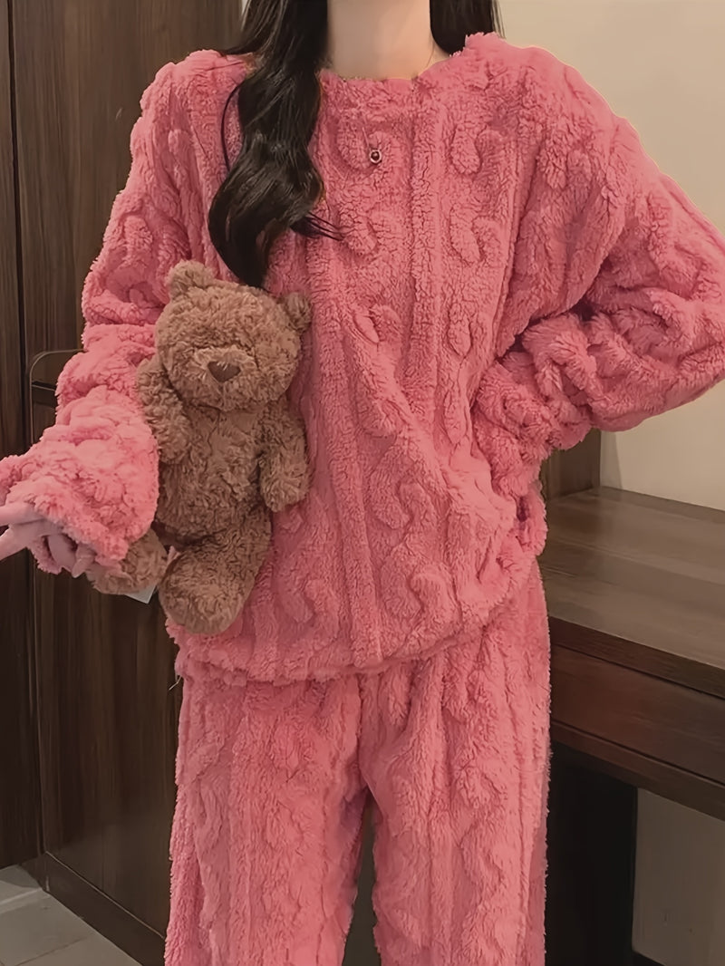 Two-Piece Set, Women's Coral Fleece Pajamas for Autumn And Winter.