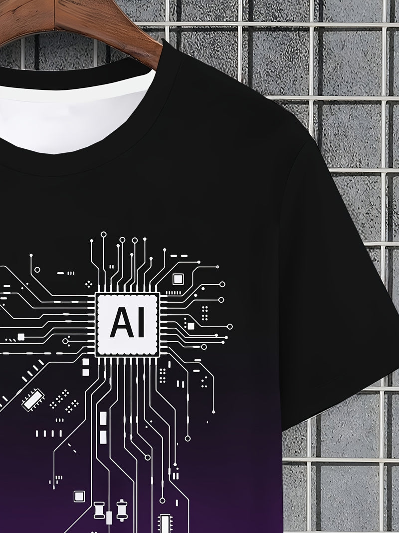 Men's AI Chip Circuit Graphic T-Shirt.