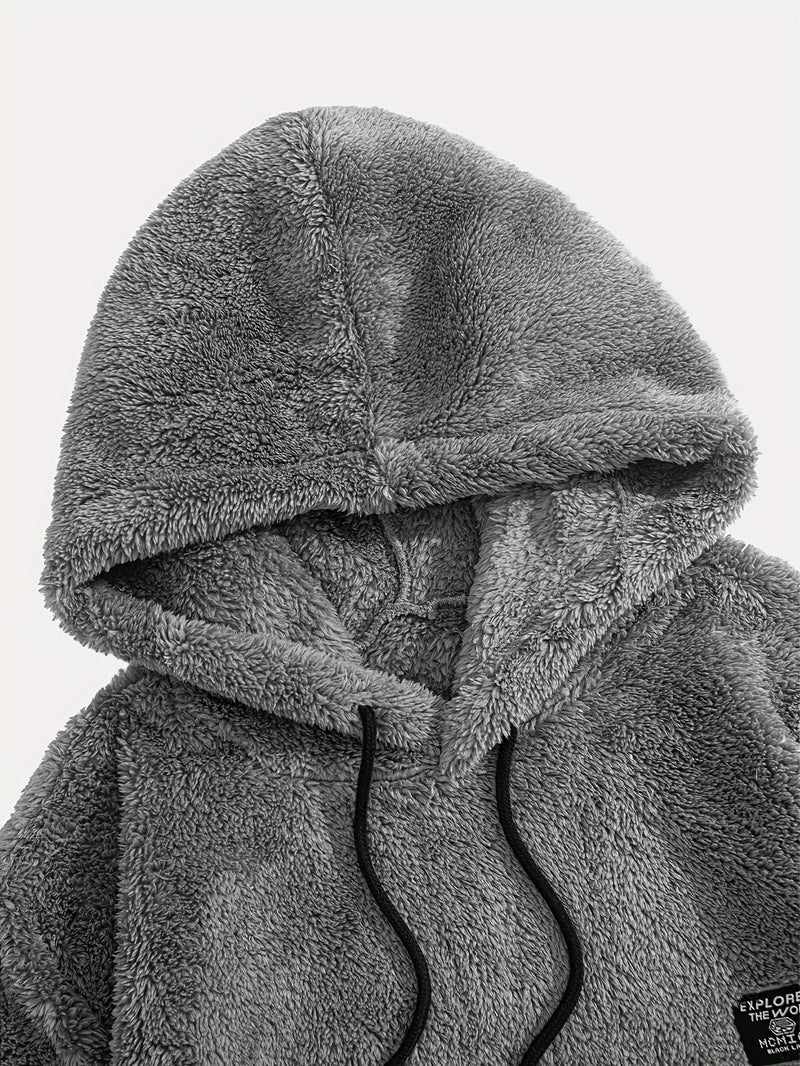 Men’s Solid Color Plush Hooded Sweatshirt.
