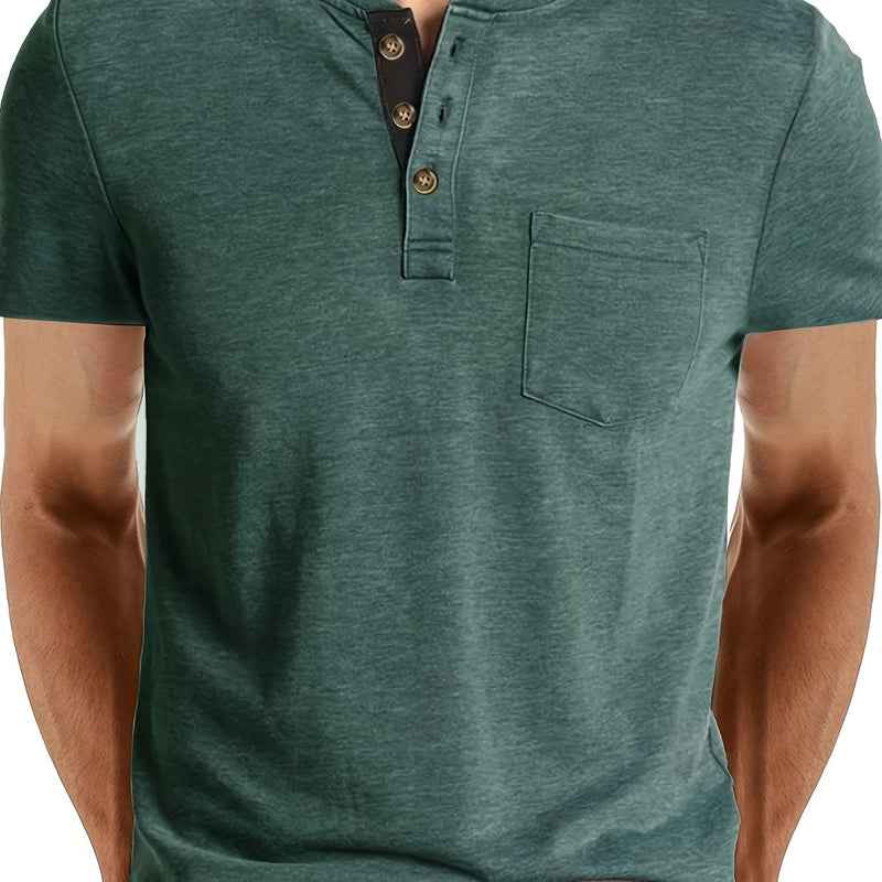 Men's Henley Round Neck Short Sleeve T-Shirt.