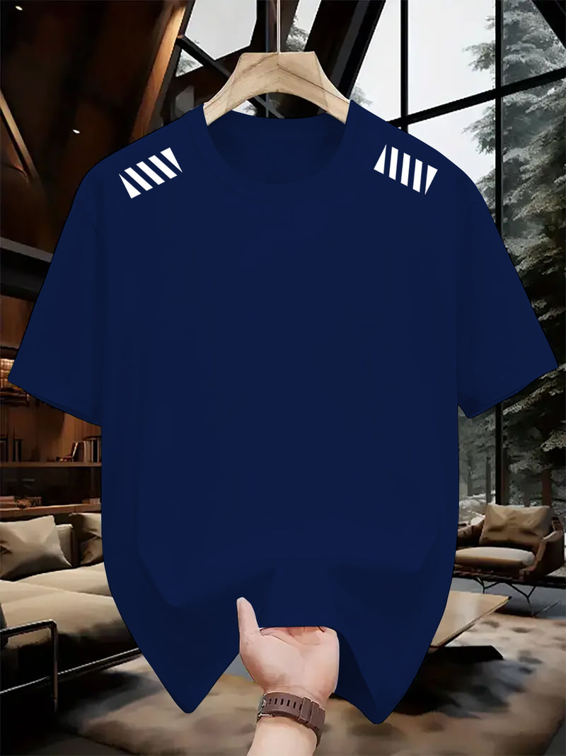 1pc Striped Print Men's Crew Neck Short Sleeve T-Shirt.