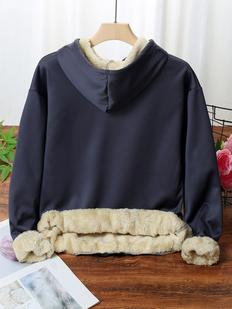 Women's Cozy Fleece-Lined Hoodie with Heart & Paw Print Design.