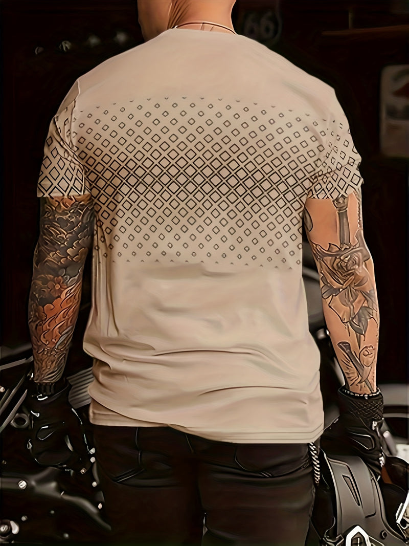 Men's Fashion Breathable Casual T-Shirt with Small Checkered Pattern.