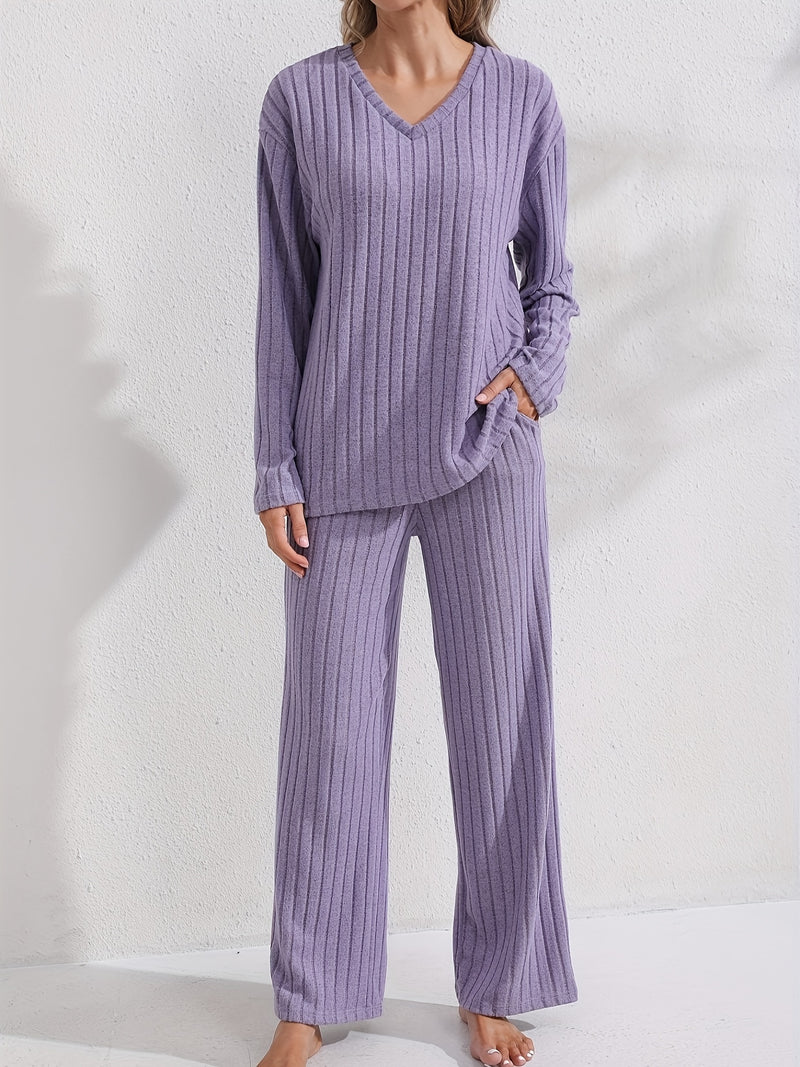 Women’s Simple Long Sleeve and Pants Solid Color Comfortable Fashion.