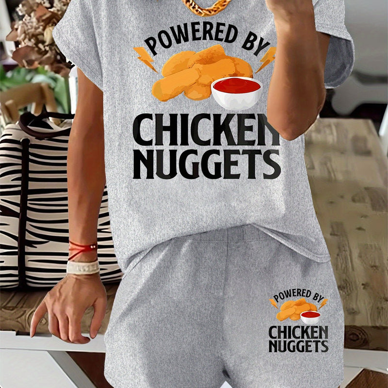 Women’s Graphic Print Two Piece Set, Short Sleeve T-shirt & Shorts.