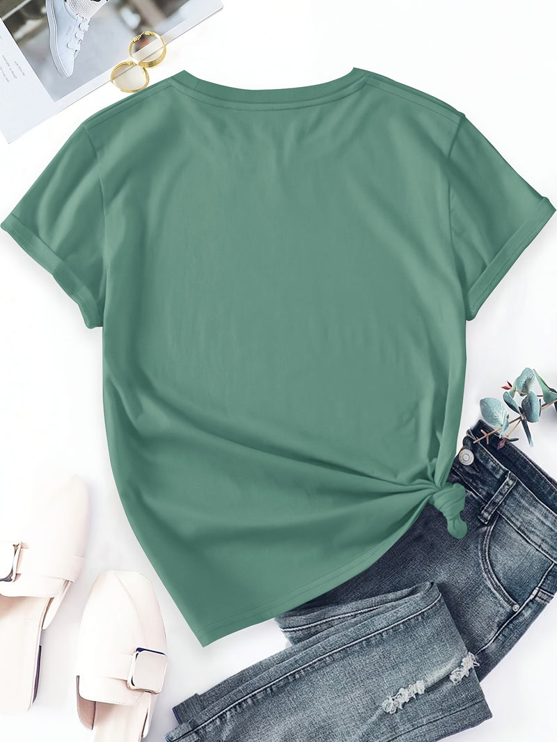 Women's Casual Short Sleeve T-Shirt with Dog Silhouette & Paw Print Graphic.