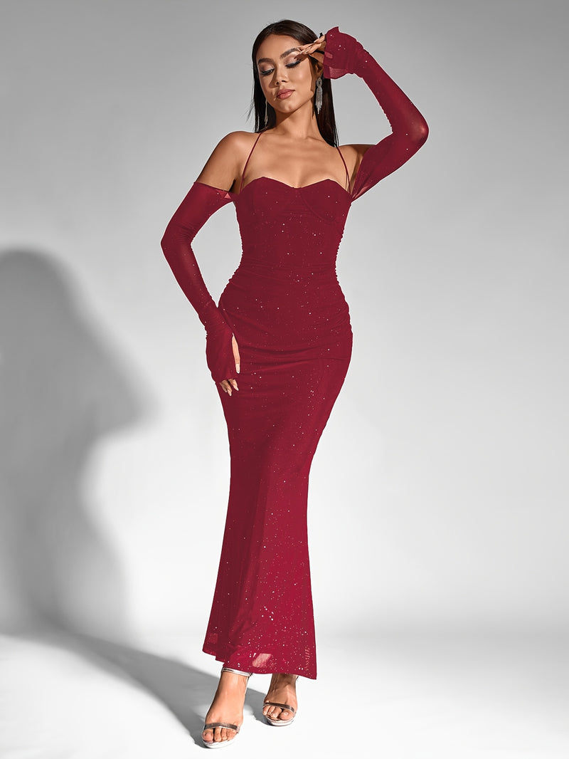 A One-Shoulder, Neck-Tie, Mermaid Hem Dress.