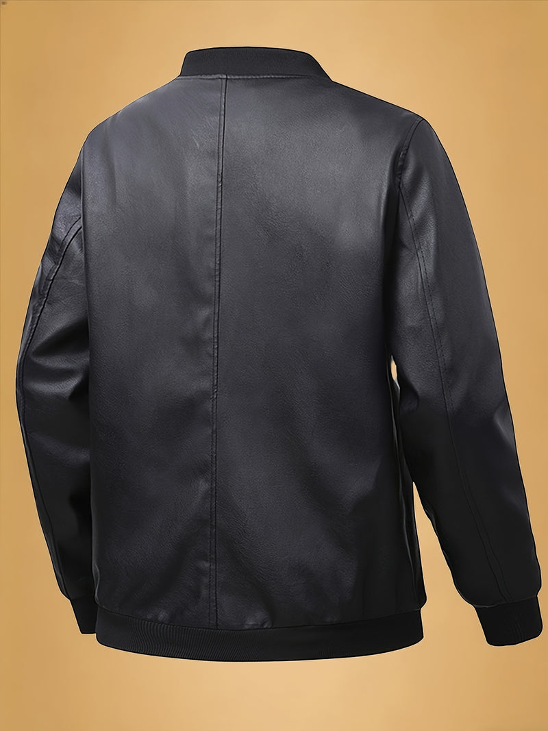 Men'S Fashionable Windproof Black Faux Leather Jacket | Zipper Closure.