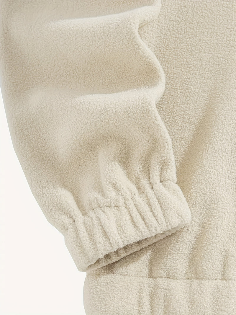 Men's Winter Set with Fleece-Lined Stand Collar Zip-Up Hoodie and Drawstring.