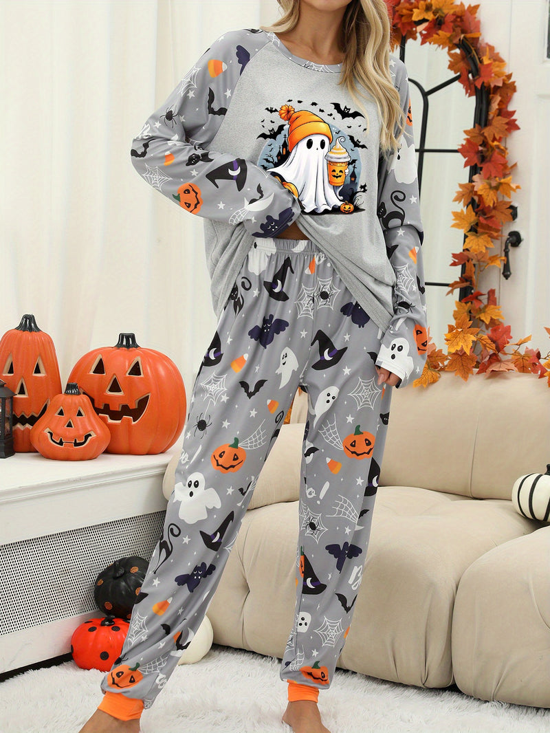 Women's Halloween Print Two-Piece Pajama Set.
