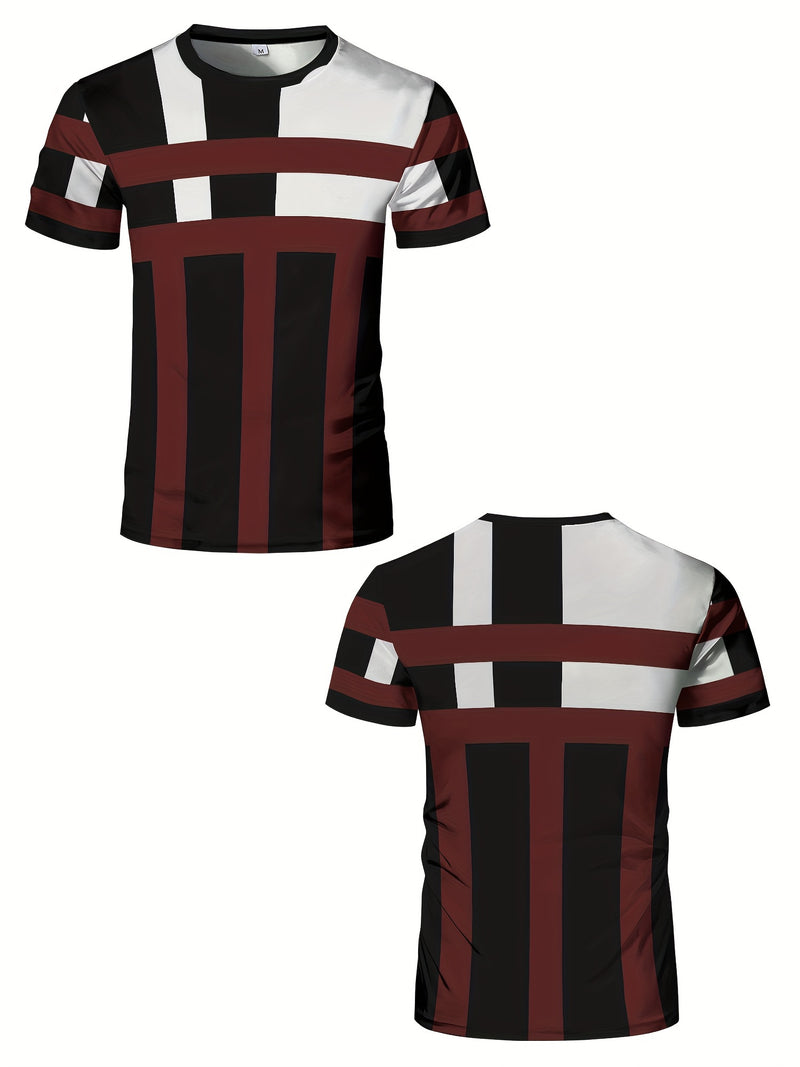 This Men'S Sports Fashion Short-Sleeve T-Shirt Has a Geometric Print.