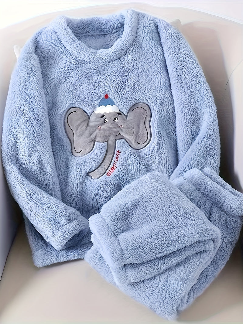 New Autumn And Winter Blue Elephant Flannel Warm Set.