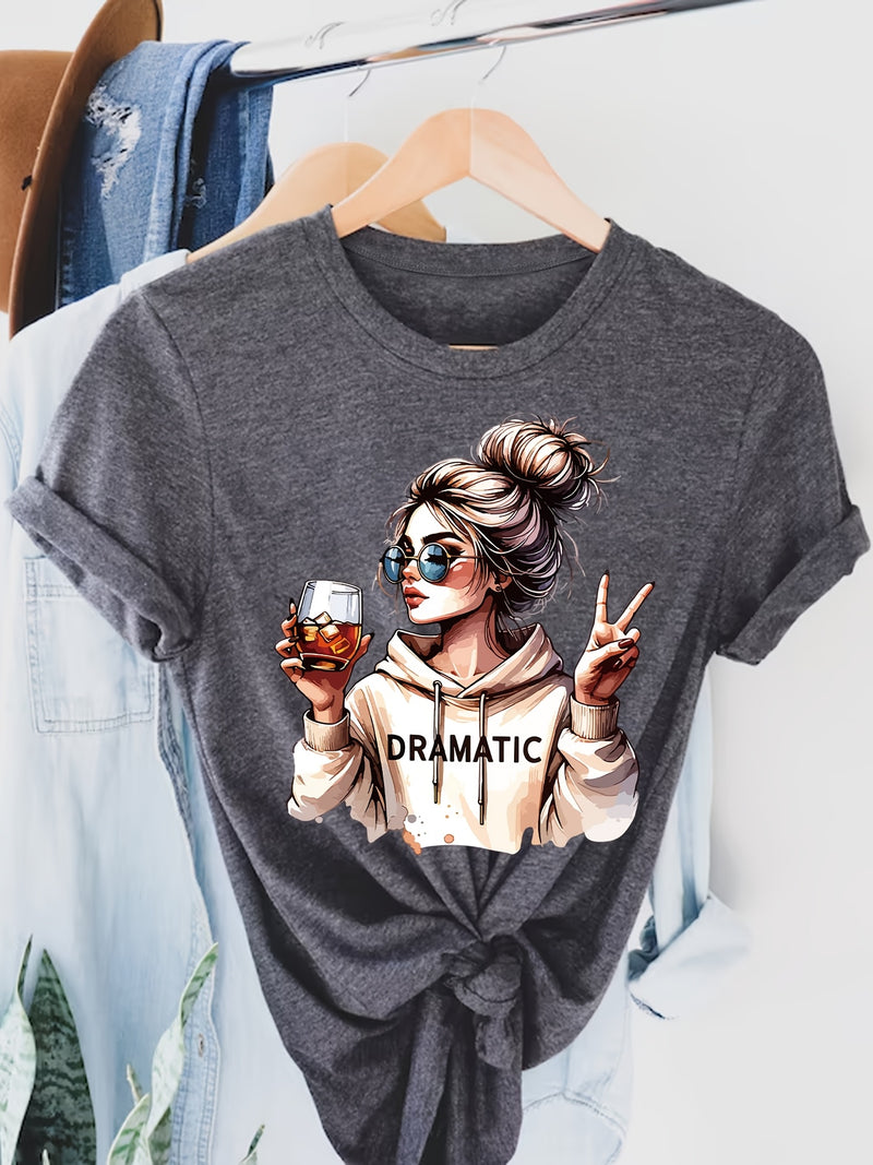 Women's Fashion Print Round-Neck Short-Sleeve T-Shirt.