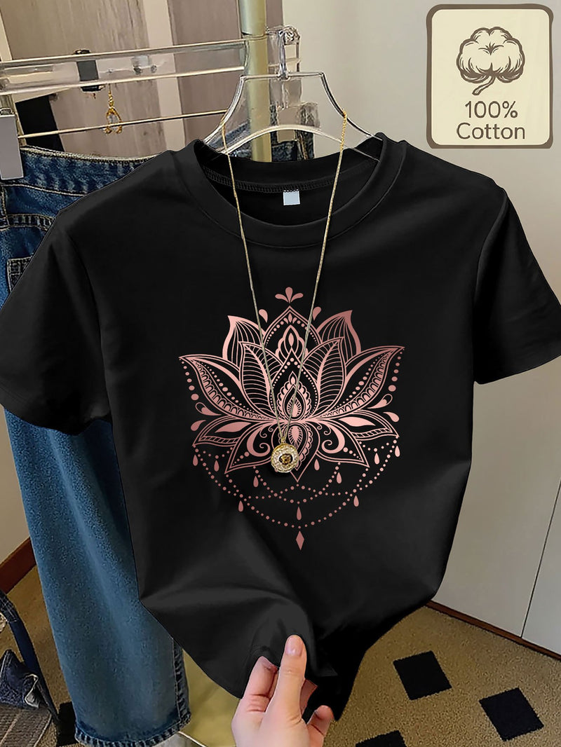 Women's Casual Home Printed Round Neck Pure Short Sleeve.